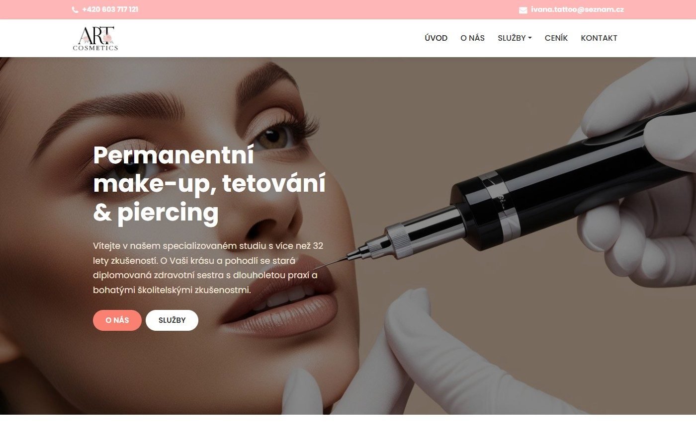 ART Cosmetics — ukázka webu