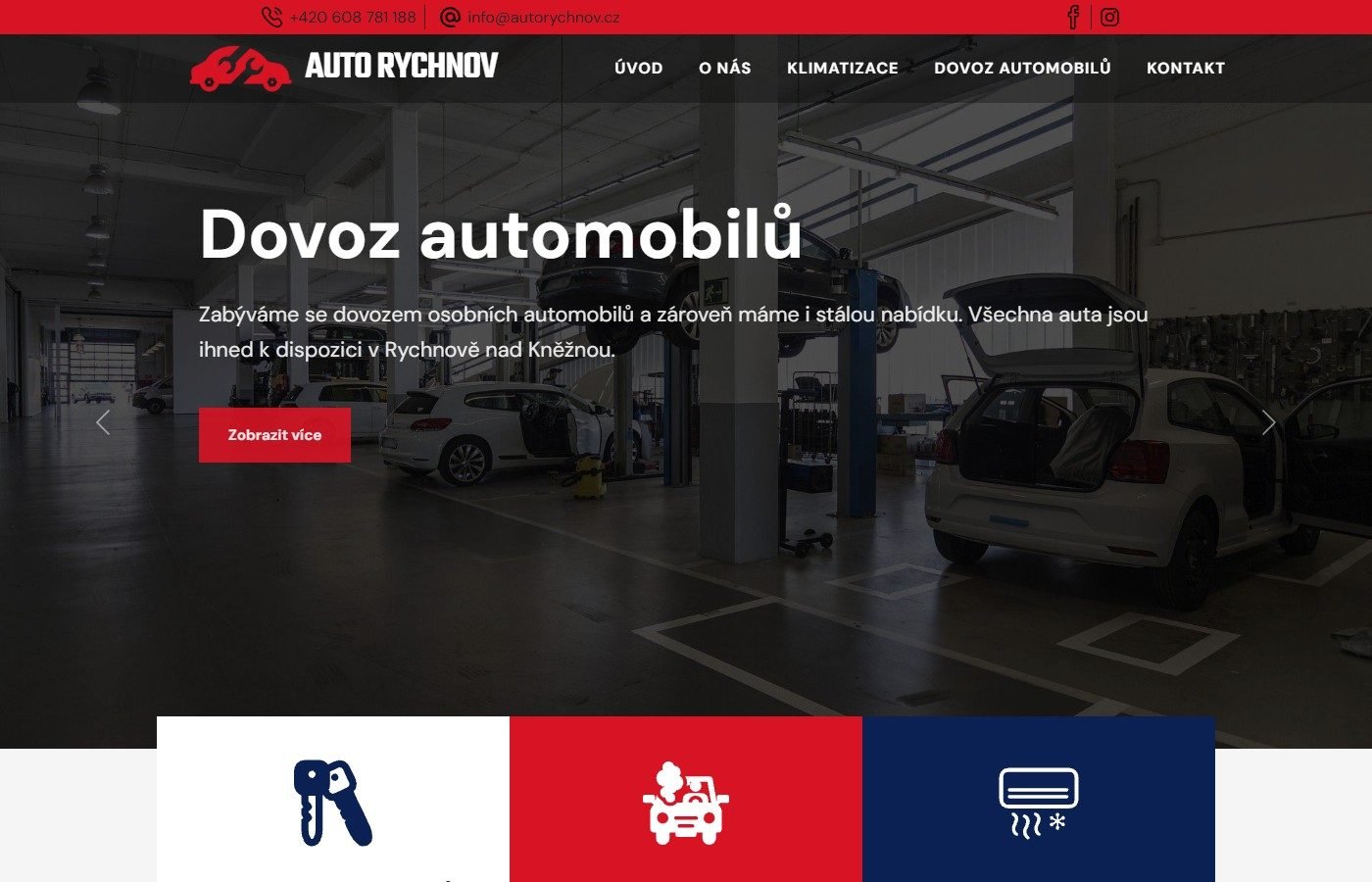 Auto Rychnov — Autoservis a dovoz aut — ukázka webu