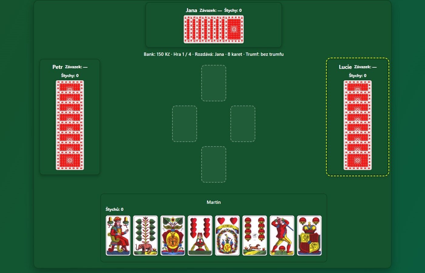 Karetní hra online — ukázka webu